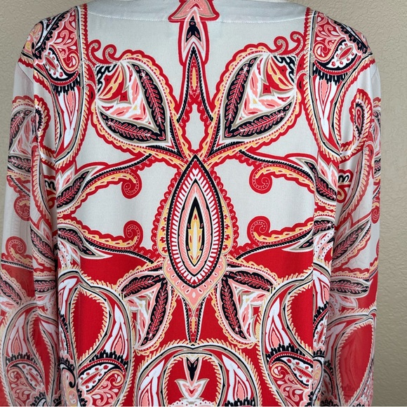JM Collection Red & Yellow 3/4 Sleeve Blouse. Side Slits. Size- XL - Picture 7 of 10